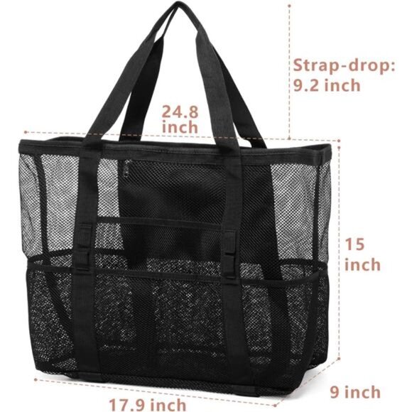 Mesh Beach Bag Family - 9 Pockets Large Beach Tote for Cruise Vacation Essential - Picture 4 of 6